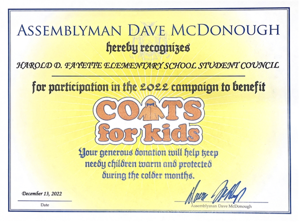Coats for Kids Certificate